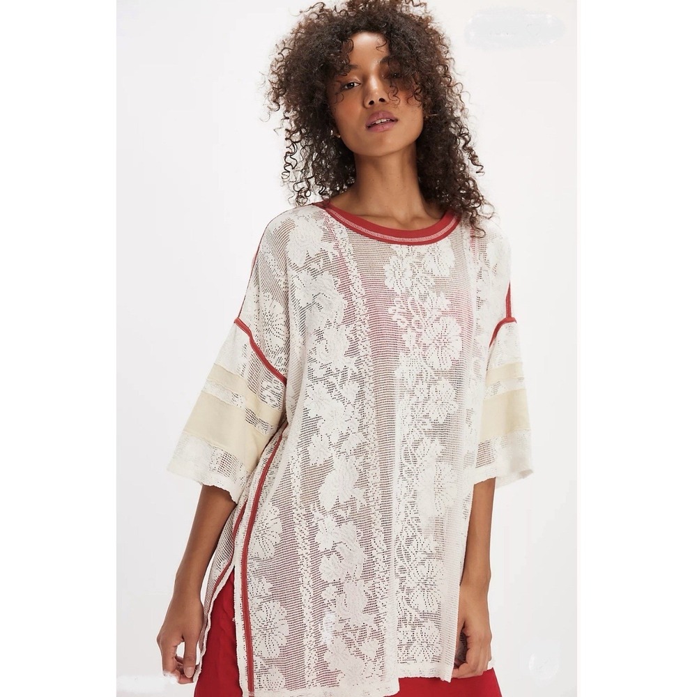 free people Best Match Oversize Lace Mesh T-Shirt Size Large